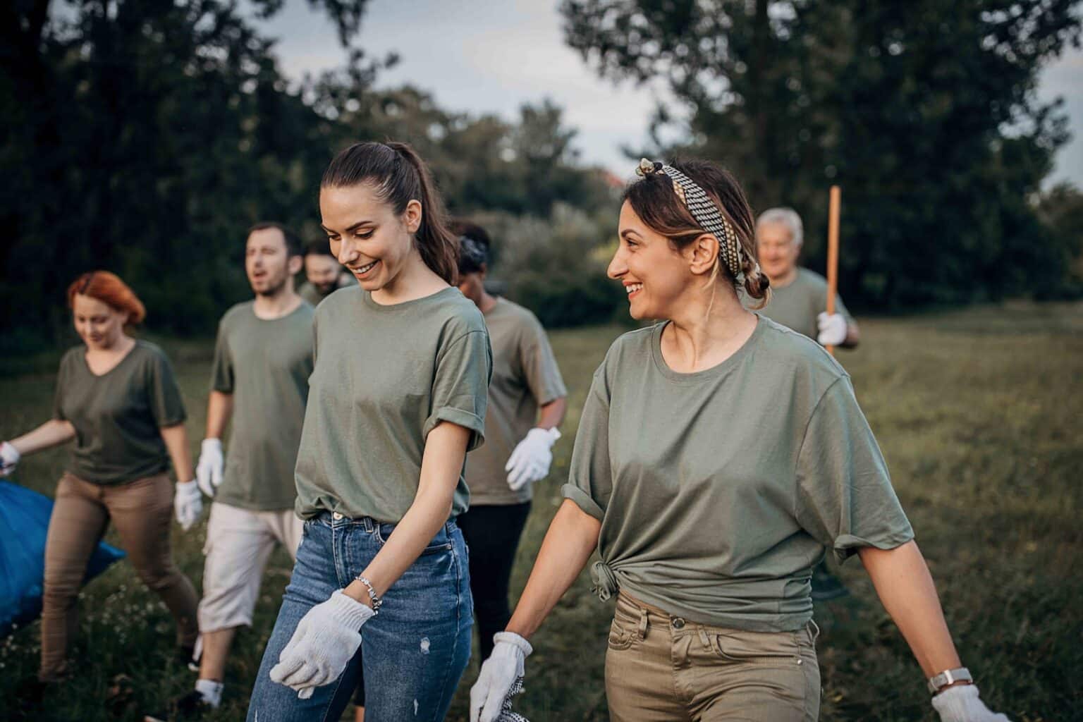 A group of women volunteers walking together.